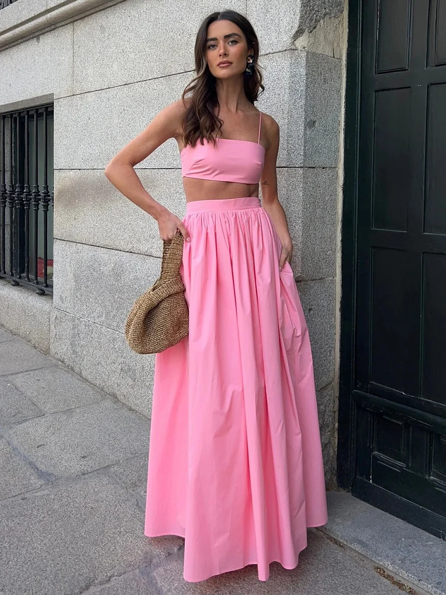 Pure Cotton Strapless Bra Jacket High-waisted Long Skirt Vacation Package 2-piece Sets - Image 10