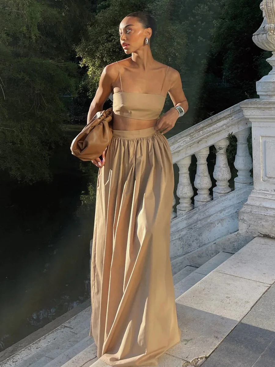 Pure Cotton Strapless Bra Jacket High-waisted Long Skirt Vacation Package 2-piece Sets - Image 18