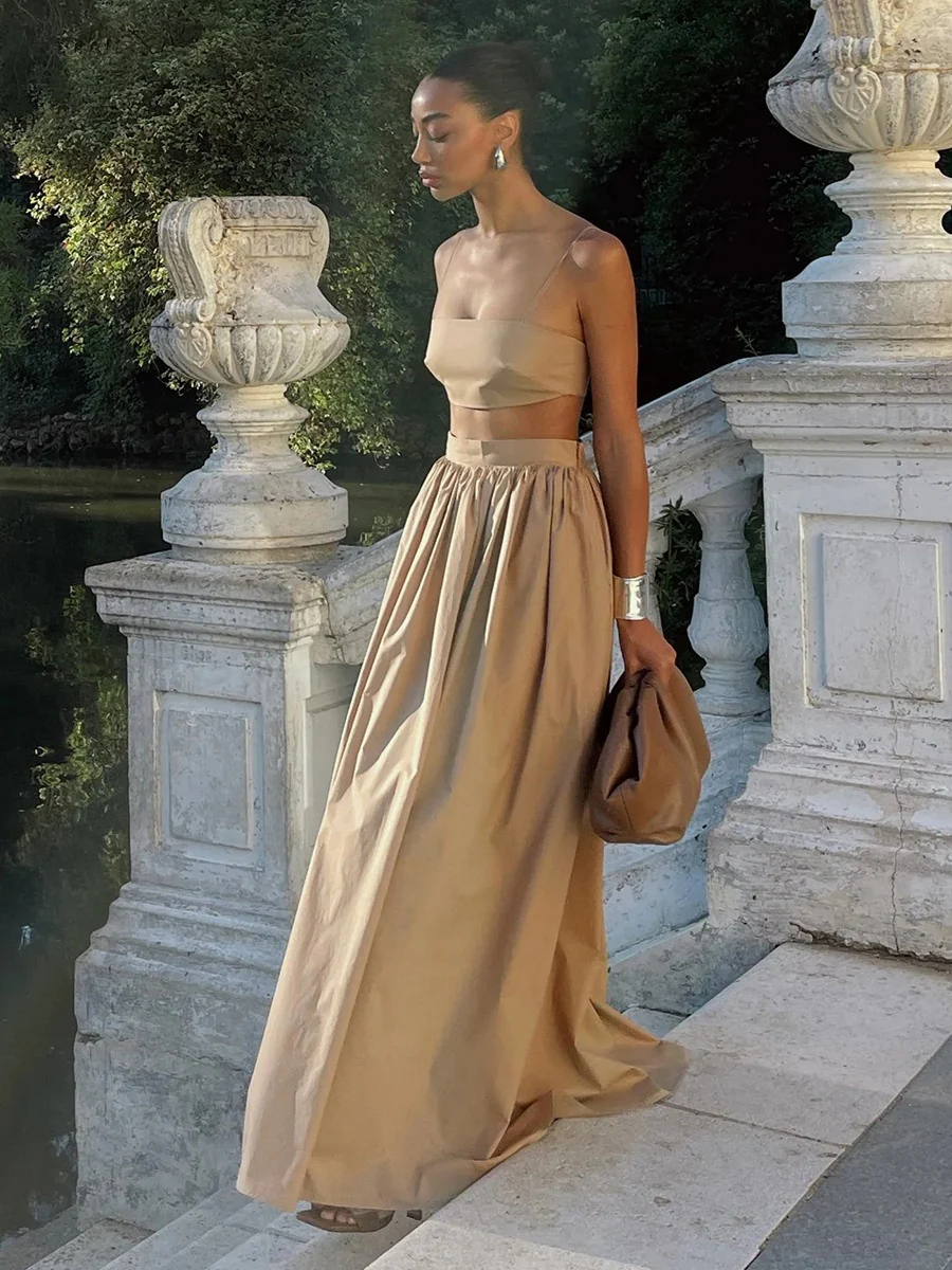 Pure Cotton Strapless Bra Jacket High-waisted Long Skirt Vacation Package 2-piece Sets - Image 20