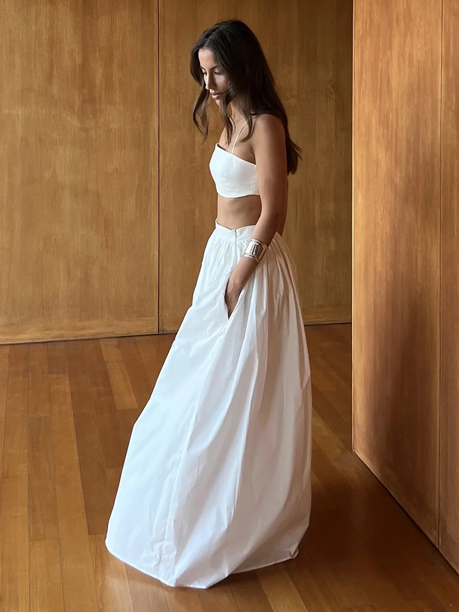 Pure Cotton Strapless Bra Jacket High-waisted Long Skirt Vacation Package 2-piece Sets - Image 5