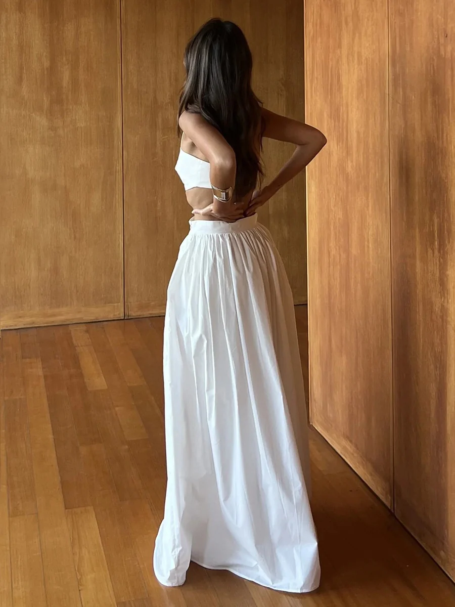 Pure Cotton Strapless Bra Jacket High-waisted Long Skirt Vacation Package 2-piece Sets - Image 6