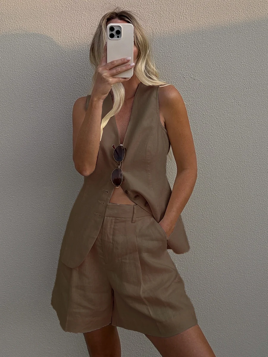 Flax Commuter Vest Loose Shorts Set 2-piece Sets - Image 18
