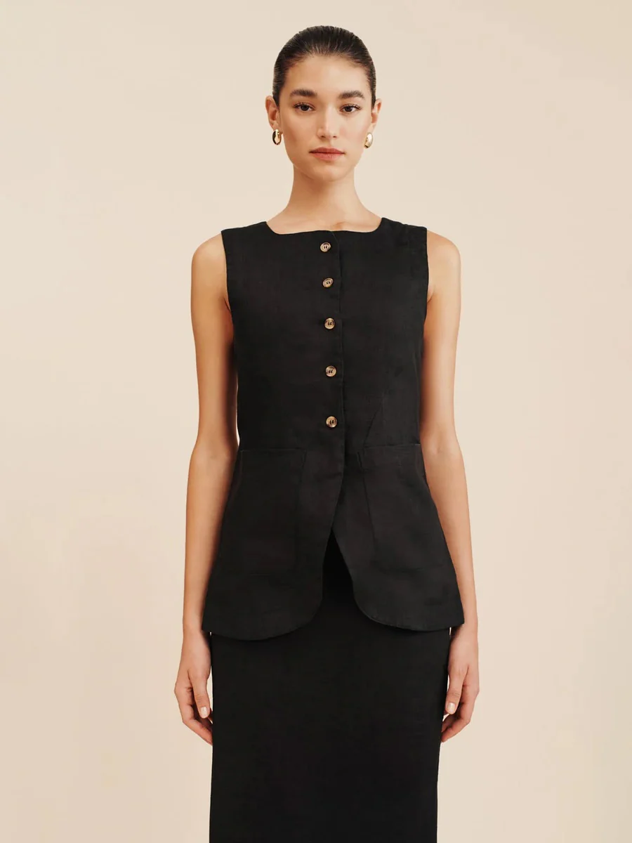 Flax High-waisted Sleeveless Vest Skirts Set 2-piece Sets - Image 9