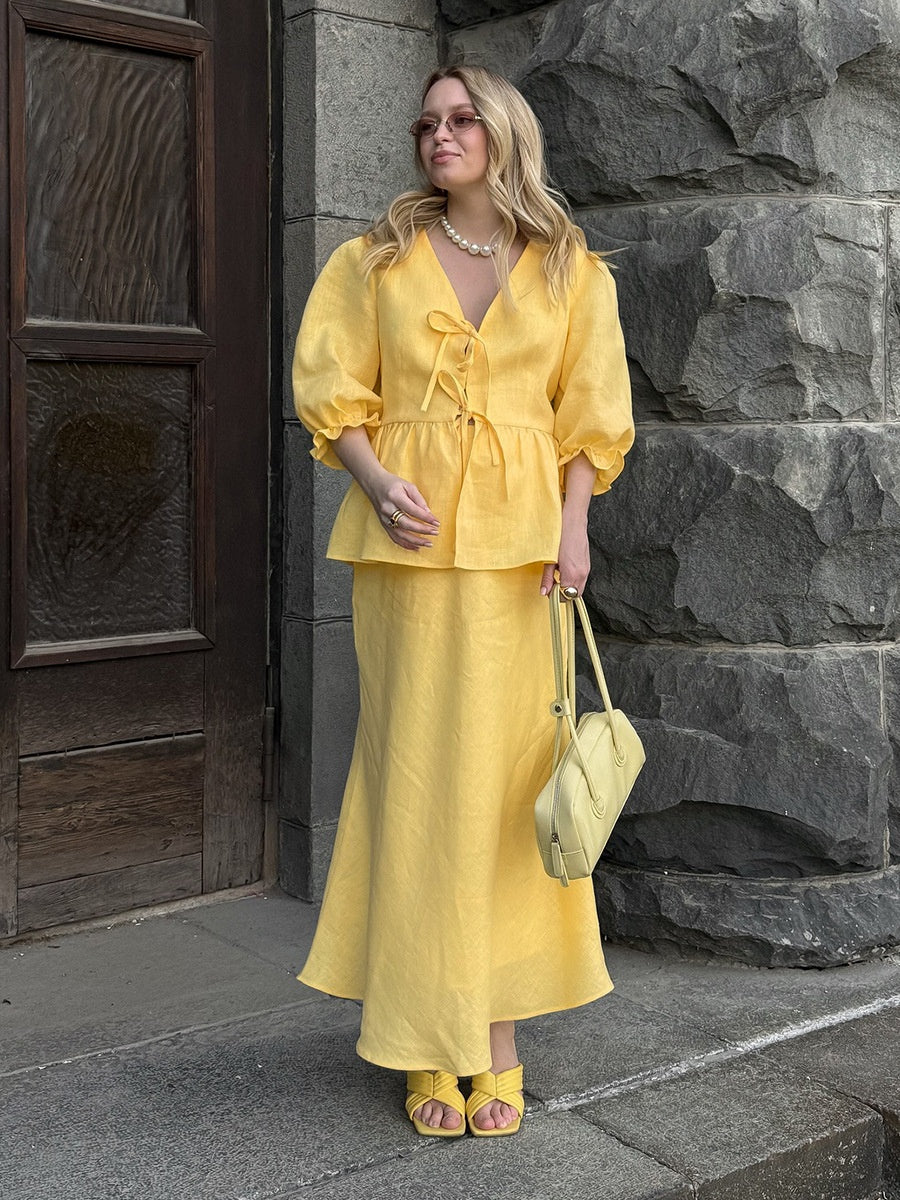 Pure Cotton Loose-fit V-neck Strappy Top Midi Skirt Set 2-piece Sets - Image 10
