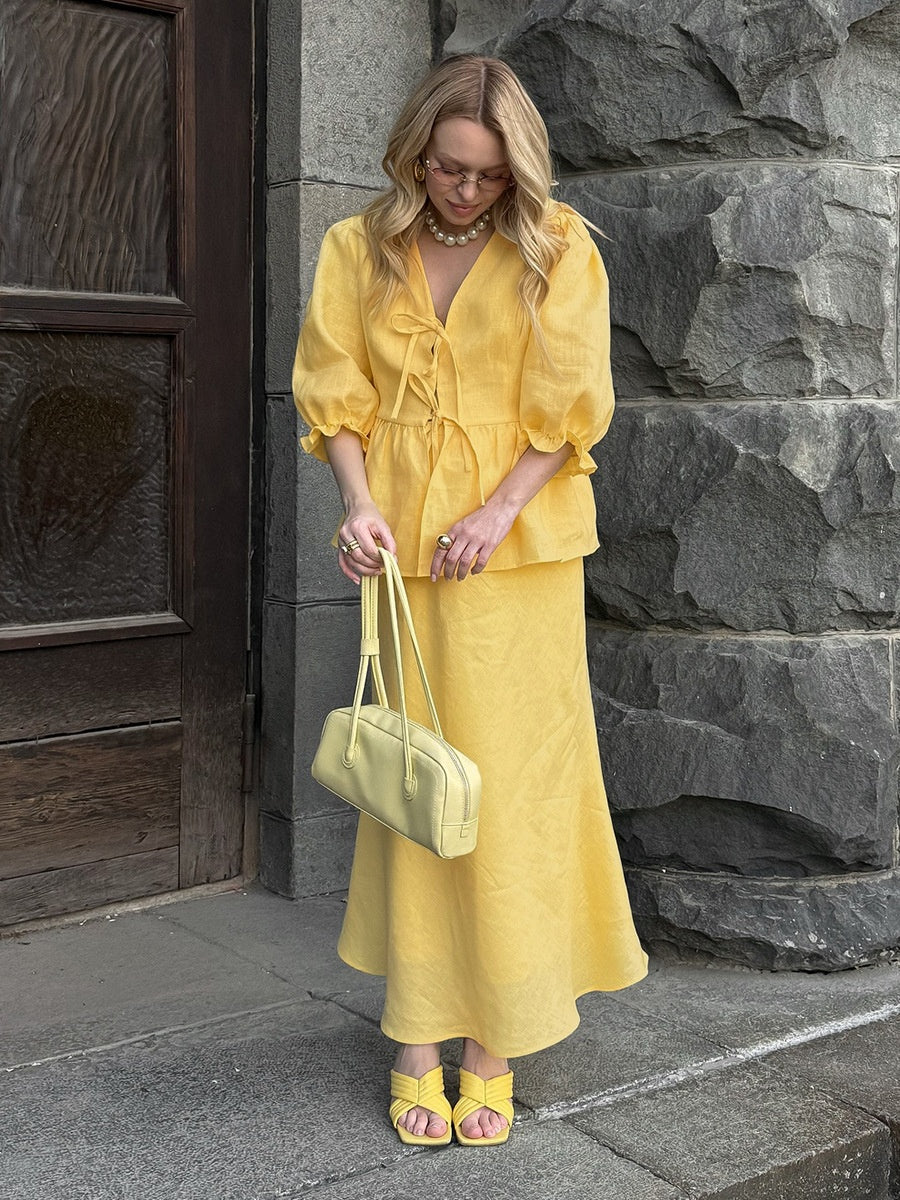 Pure Cotton Loose-fit V-neck Strappy Top Midi Skirt Set 2-piece Sets - Image 9