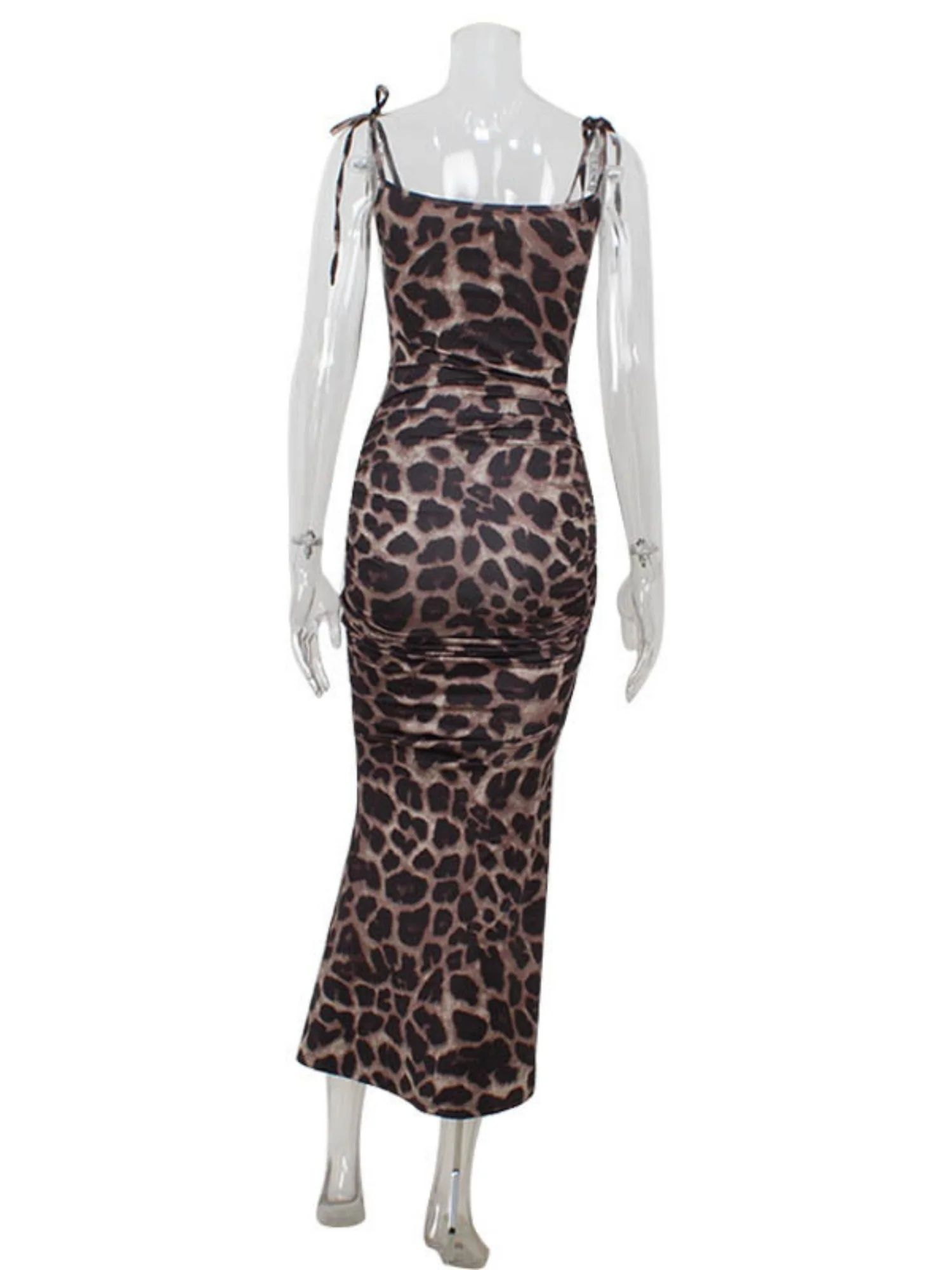 Leopard Print High-waisted Halter Top Split Hip Wrap Maxi Dresses - Image 5