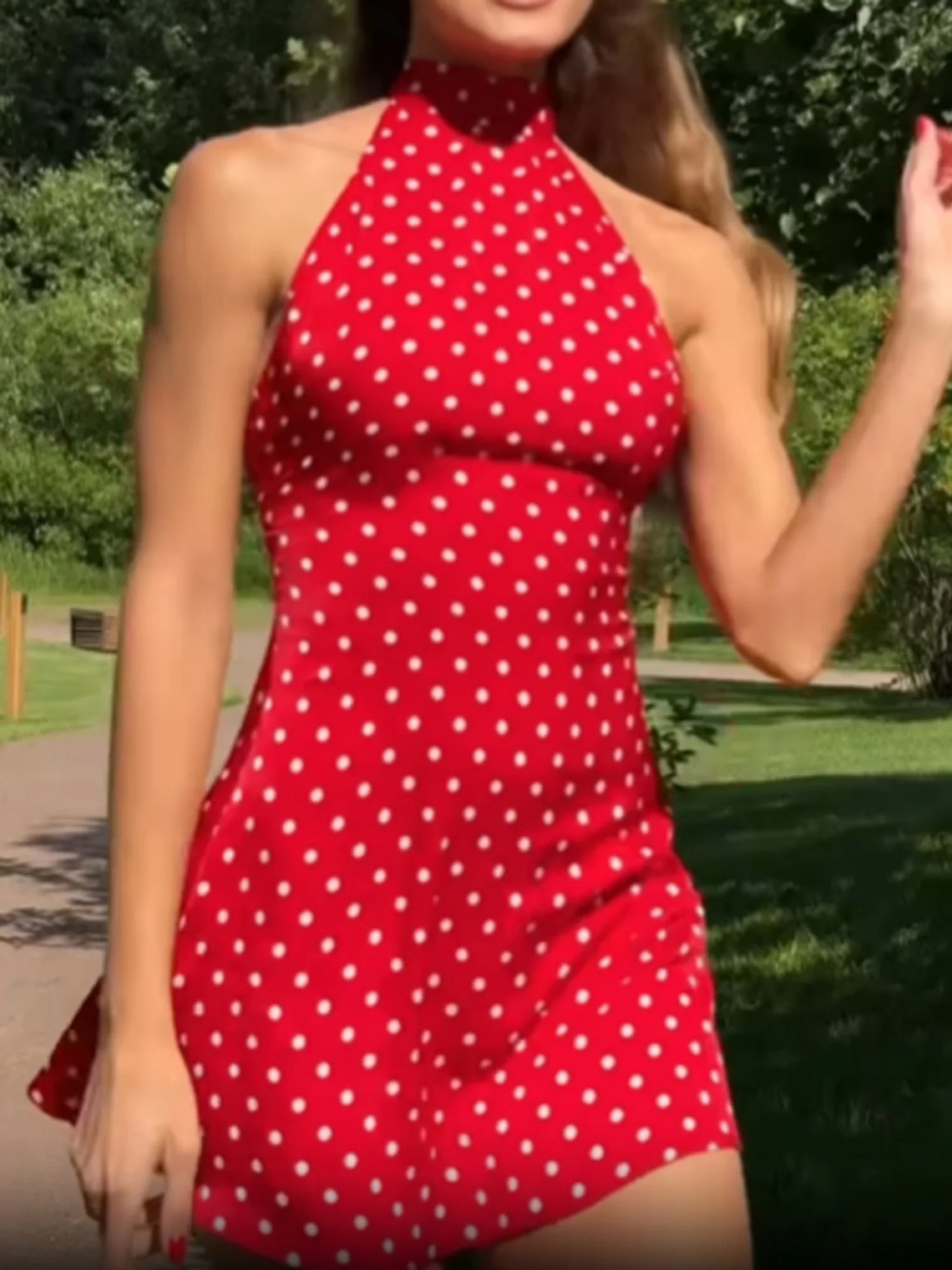 Polka Dots Halter Neck And Backless Mini&Short Dresses - Image 2