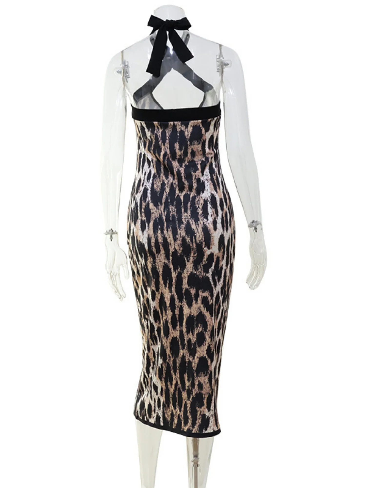 Leopard Print Cross-neck Backless And Figure-hugging Maxi Dresses - Image 5