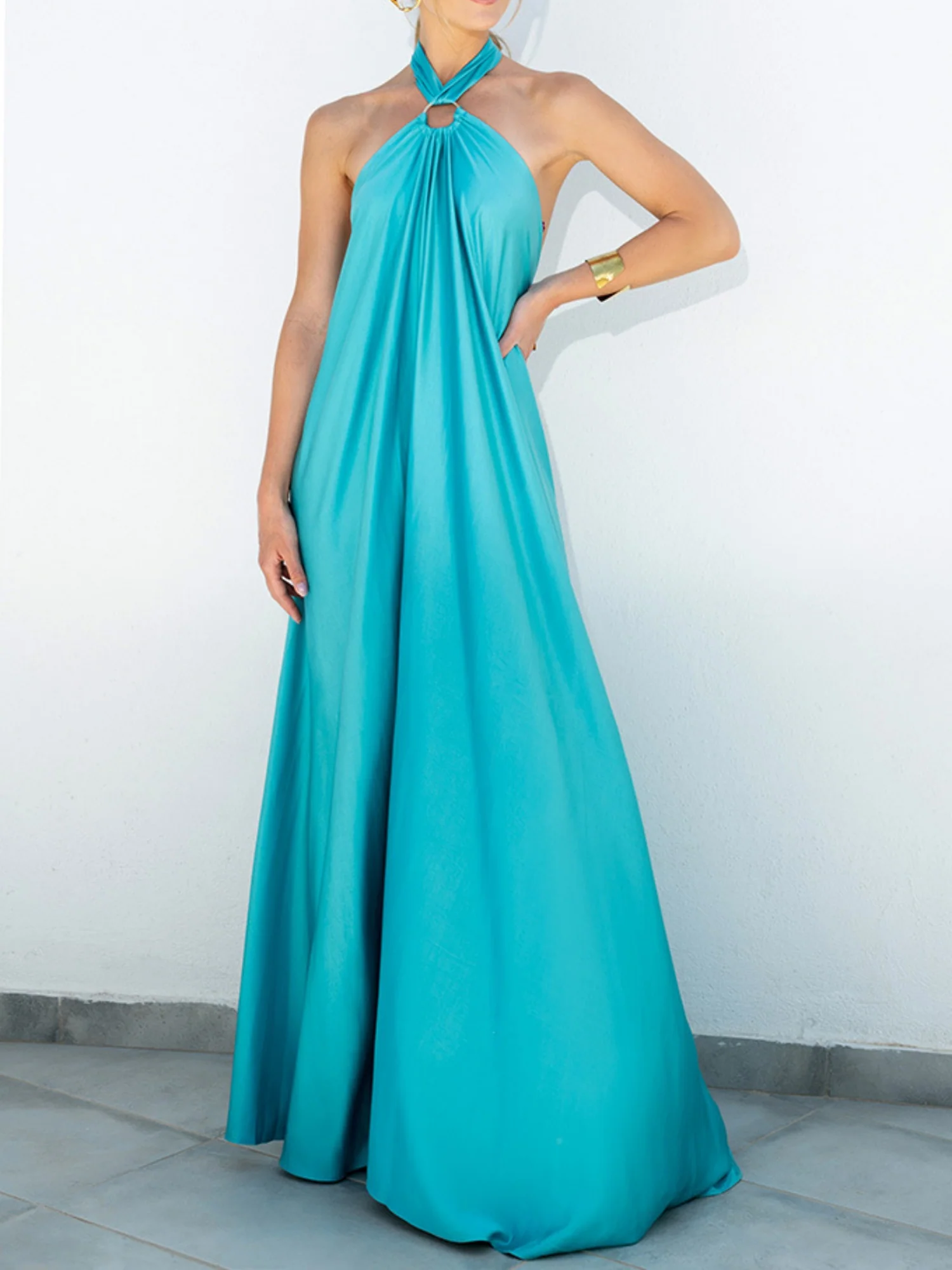 Satin Neckband Large Skirt Maxi Dresses - Image 4