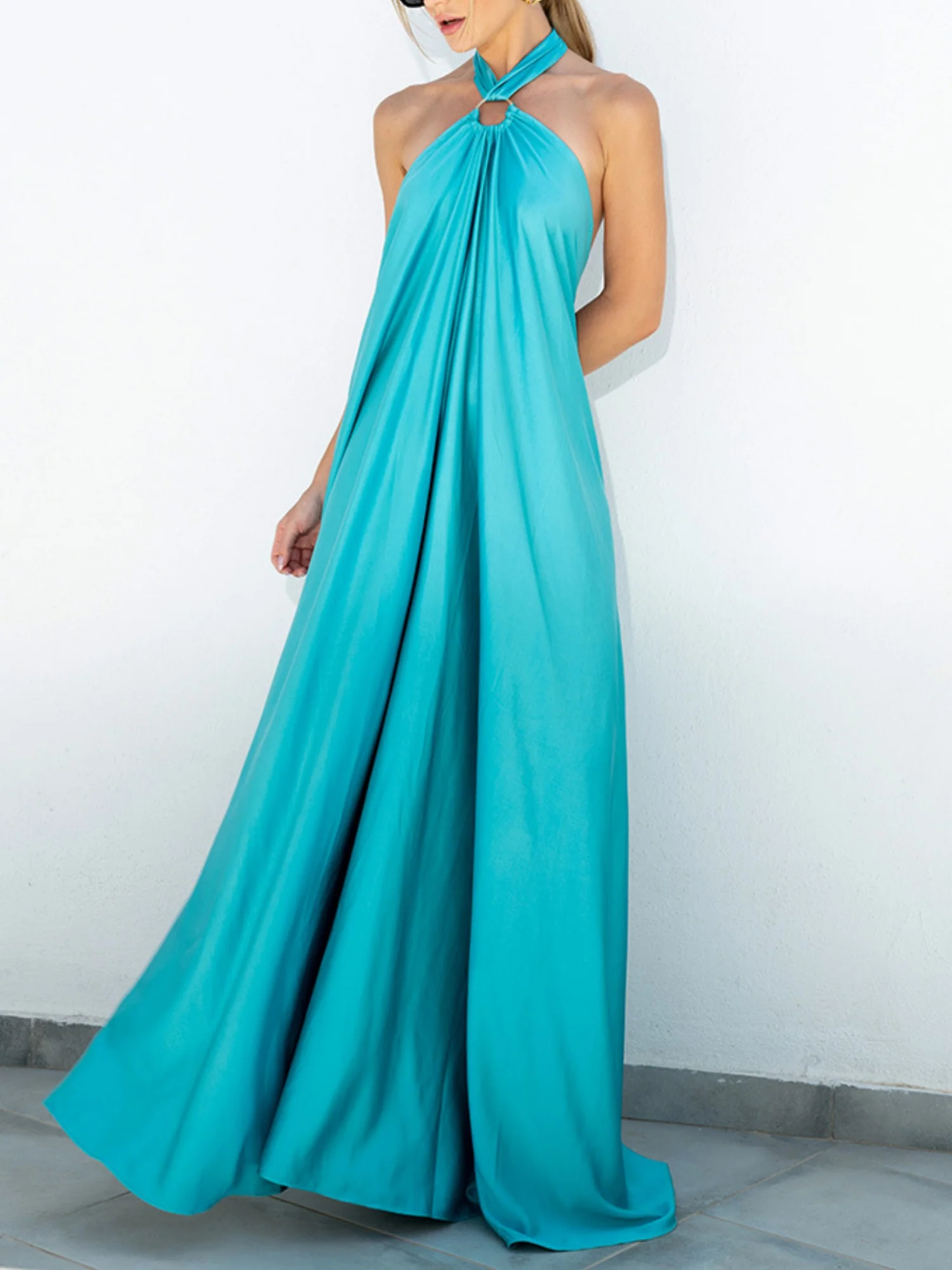 Satin Neckband Large Skirt Maxi Dresses - Image 6