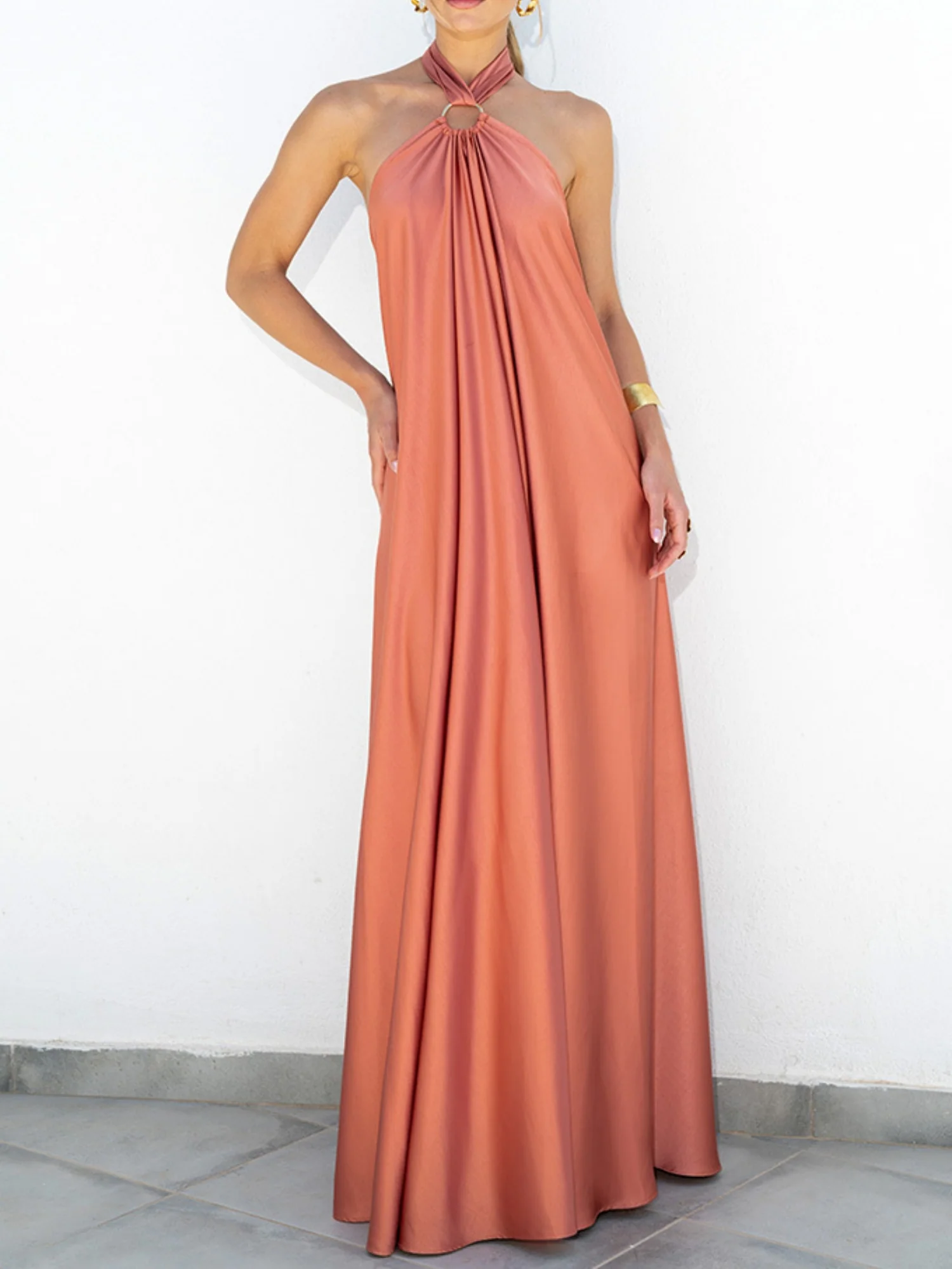 Satin Neckband Large Skirt Maxi Dresses - Image 7