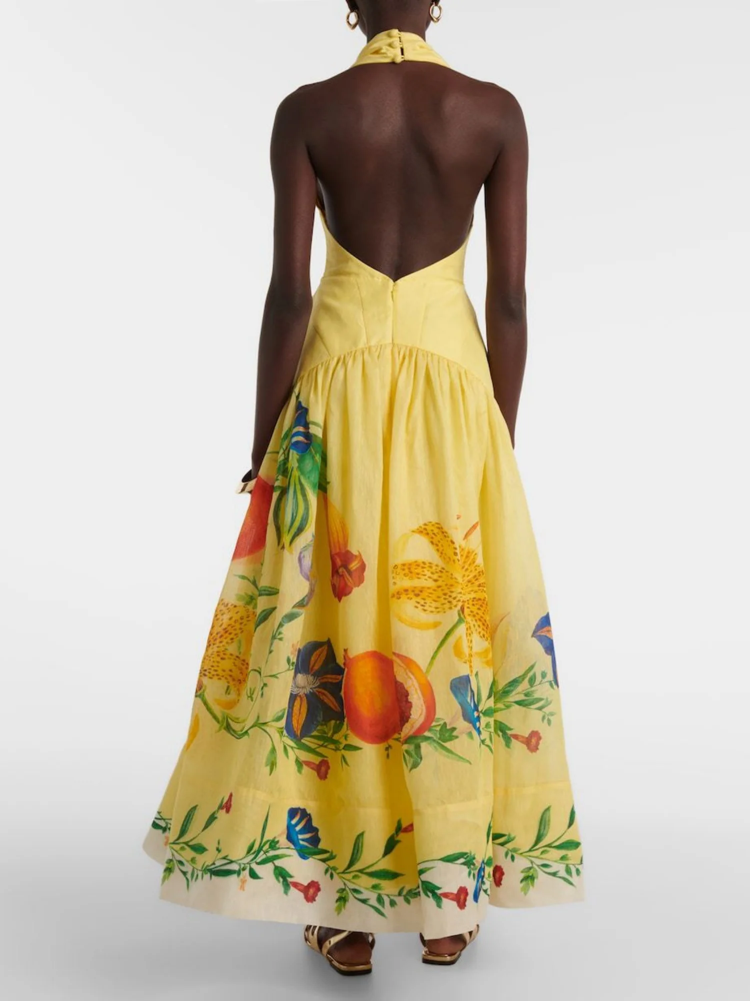 Printed Halter Neck Deep V-neck Backless Large Skirt Maxi Dresses - Image 2