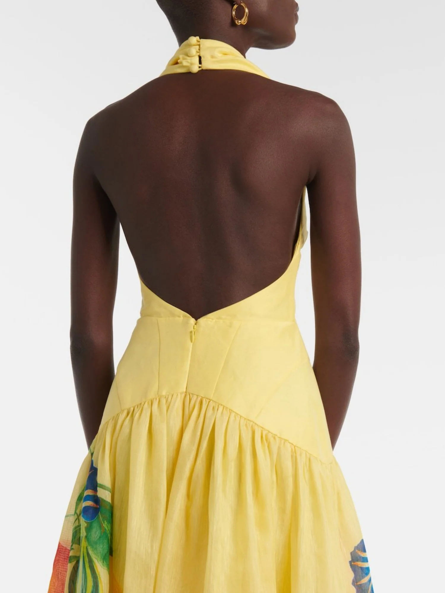 Printed Halter Neck Deep V-neck Backless Large Skirt Maxi Dresses - Image 4