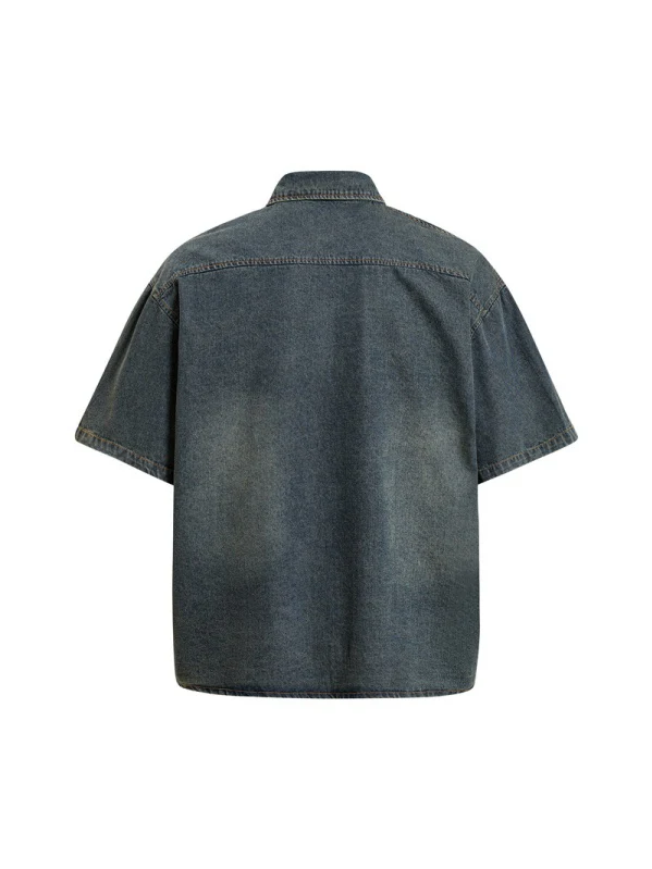 Distressed Edge Grinding Badge Denim Shirts - Image 3