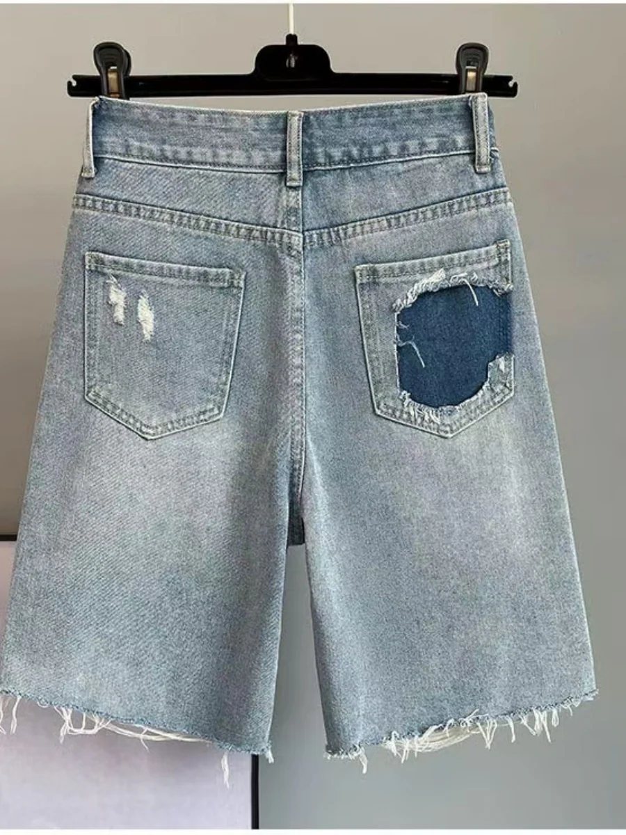 Rhinestone Frayed Denim Shorts - Image 2