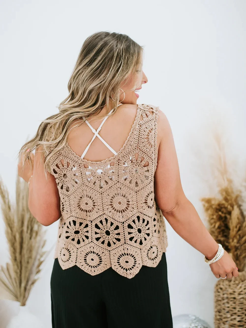 Loose Crochet Vest Sheer Top - Image 7