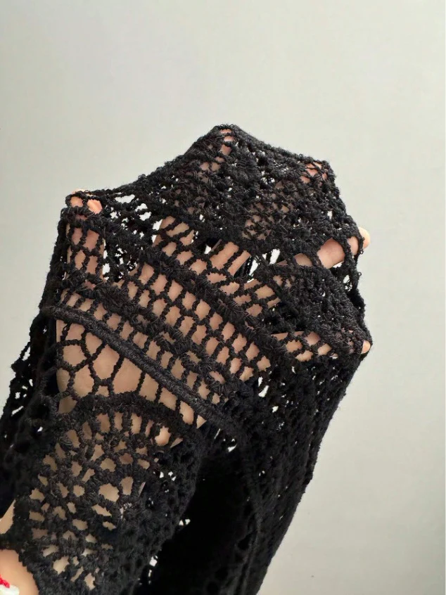 Crocheted Openwork Knit See-through Top, Solid Color Beach Bikini Cover-up - Image 11