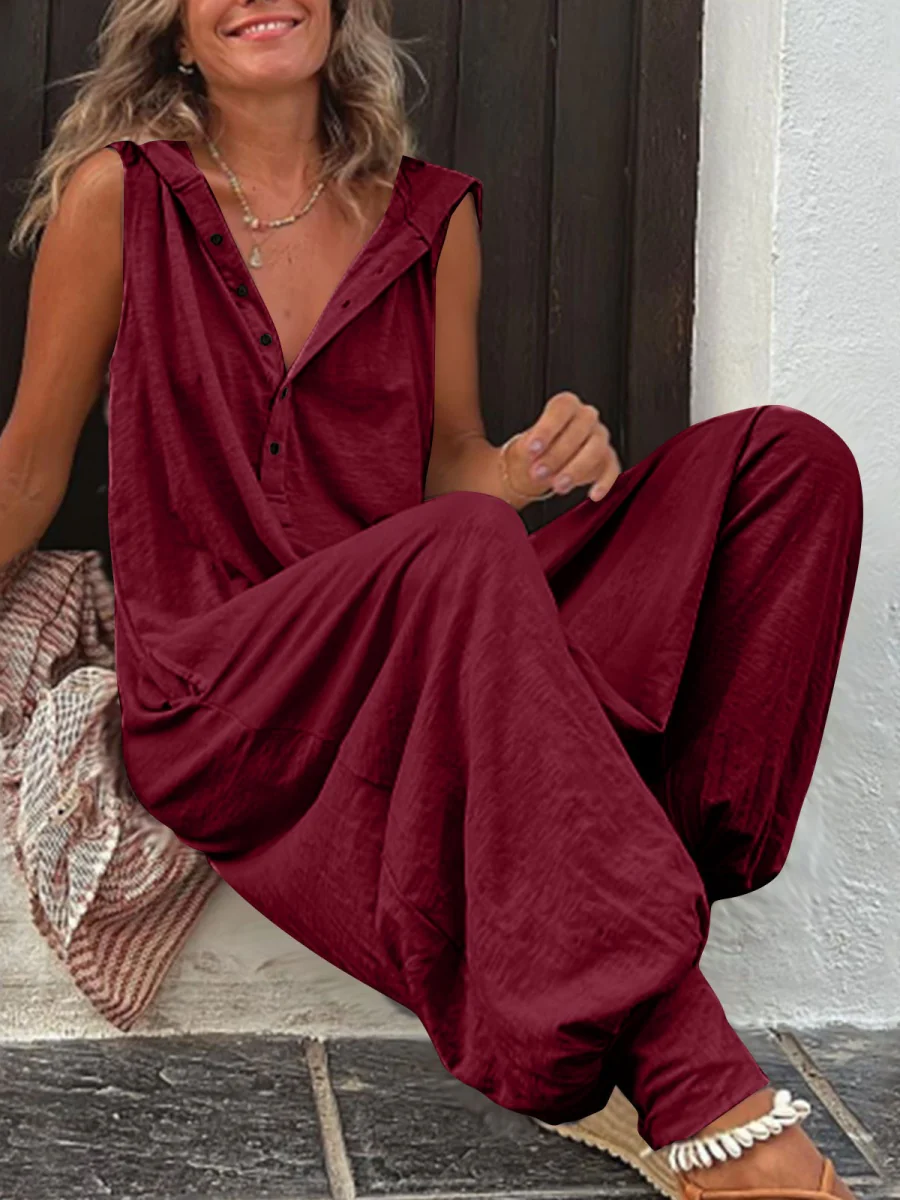 Button-up Hooded Sleeveless Jumpsuit - Image 8