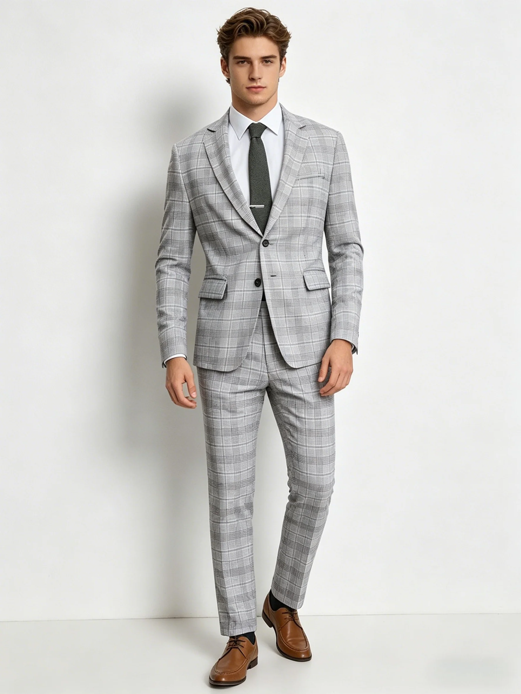 Plaid Slim-fit Business Suit 2-piece Sets Set