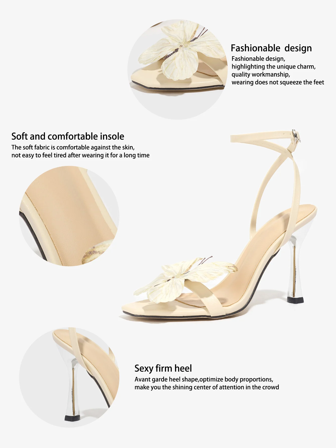 Apricot-colored 3D Butterfly High-heeled Sandals - Image 4