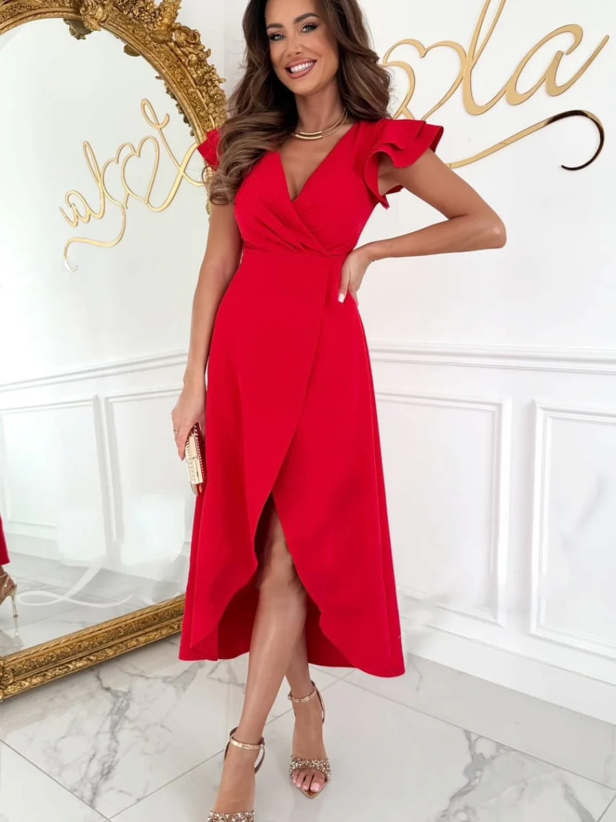 Ruffle V-neck Irregular Mini&Short Dresses - Image 7