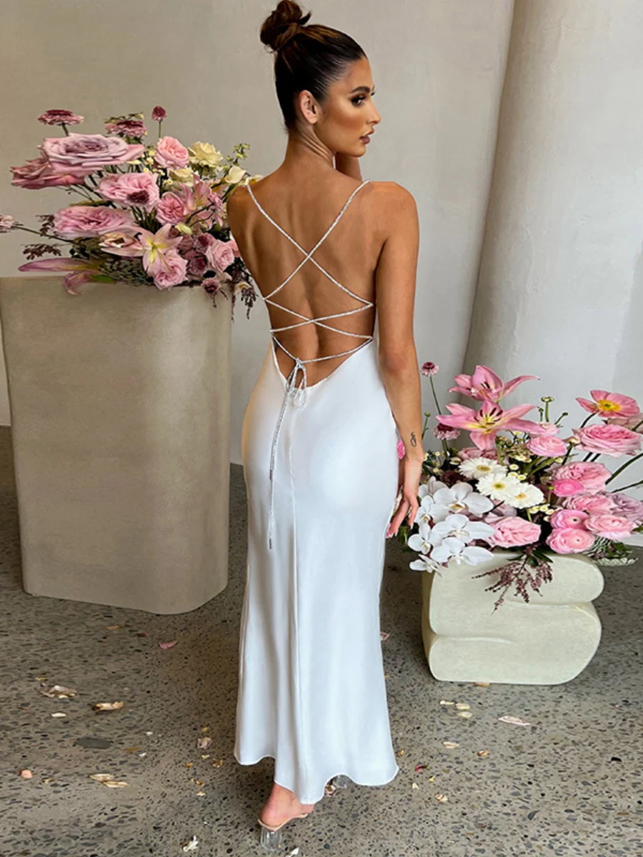 Camisoles Draped Collar Slit Sexy Formal Dress Maxi Dresses - Image 8