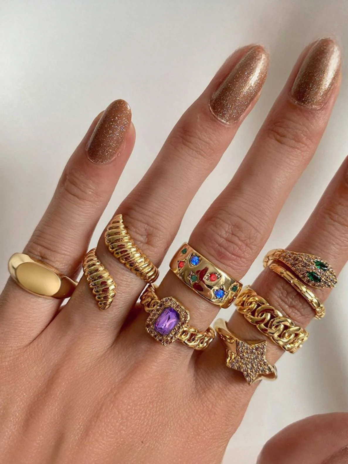 Star-studded Exaggerated Open Ring Set