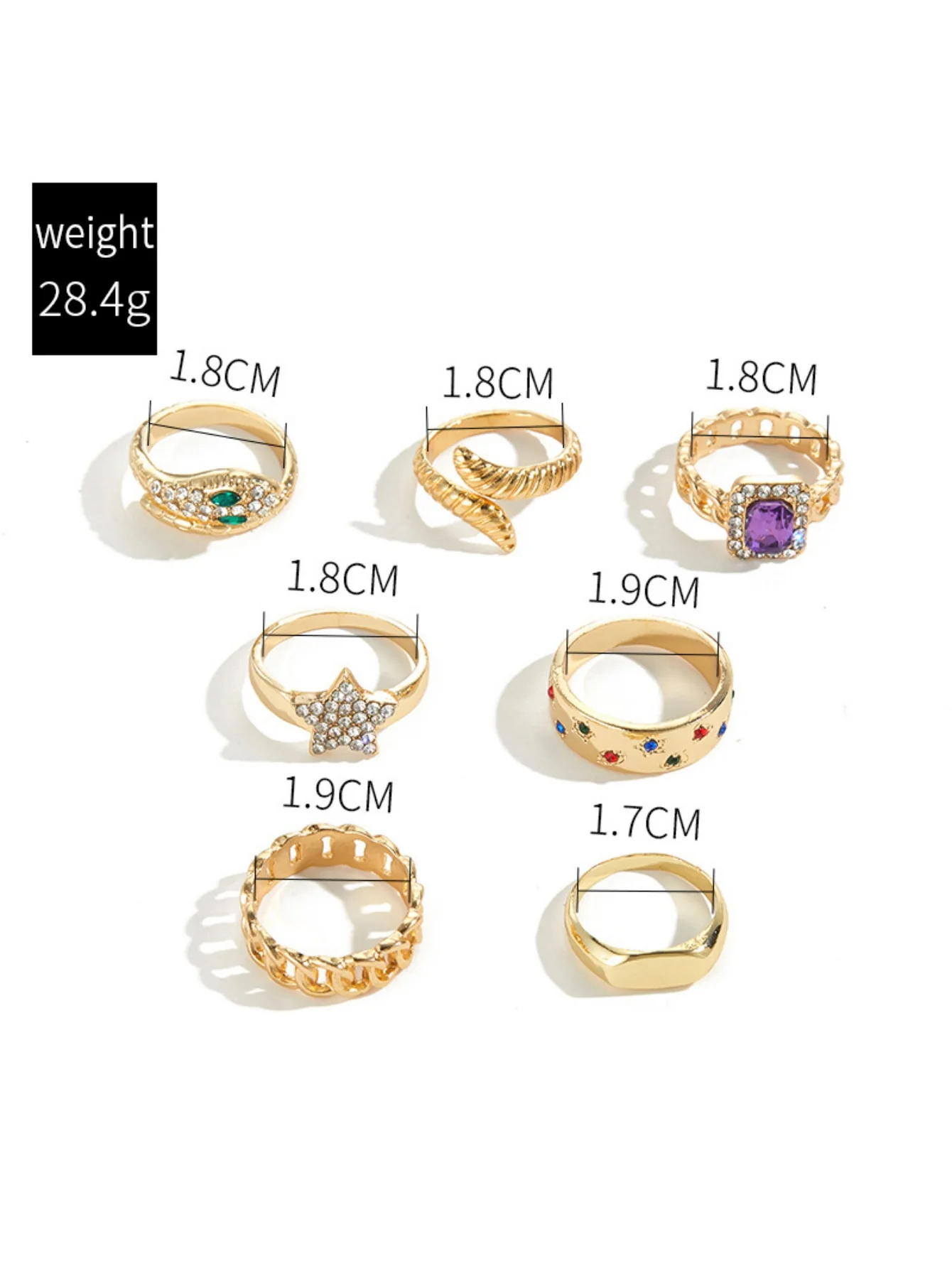 Star-studded Exaggerated Open Ring Set - Image 6