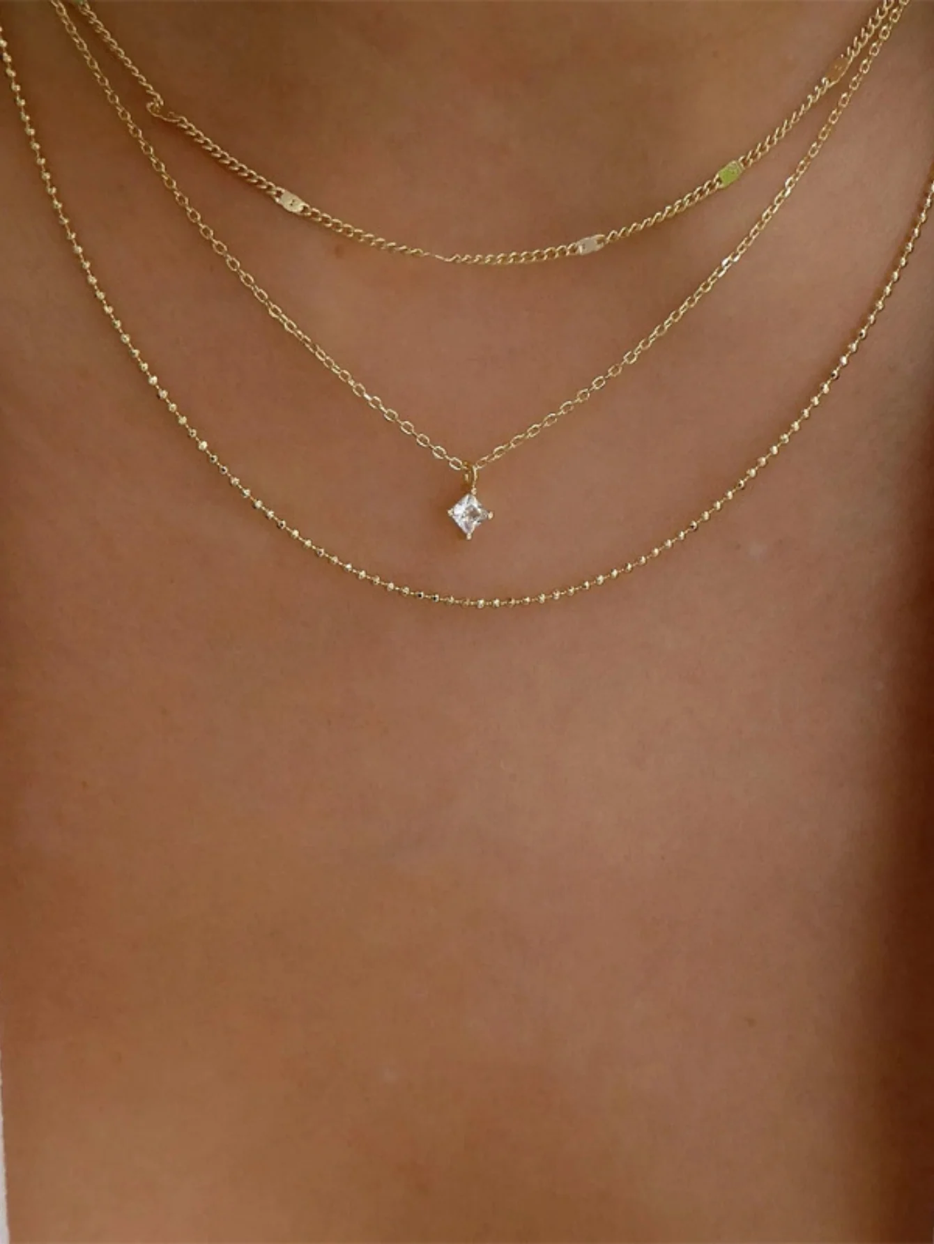 Square Diamond Multi-layer Necklace