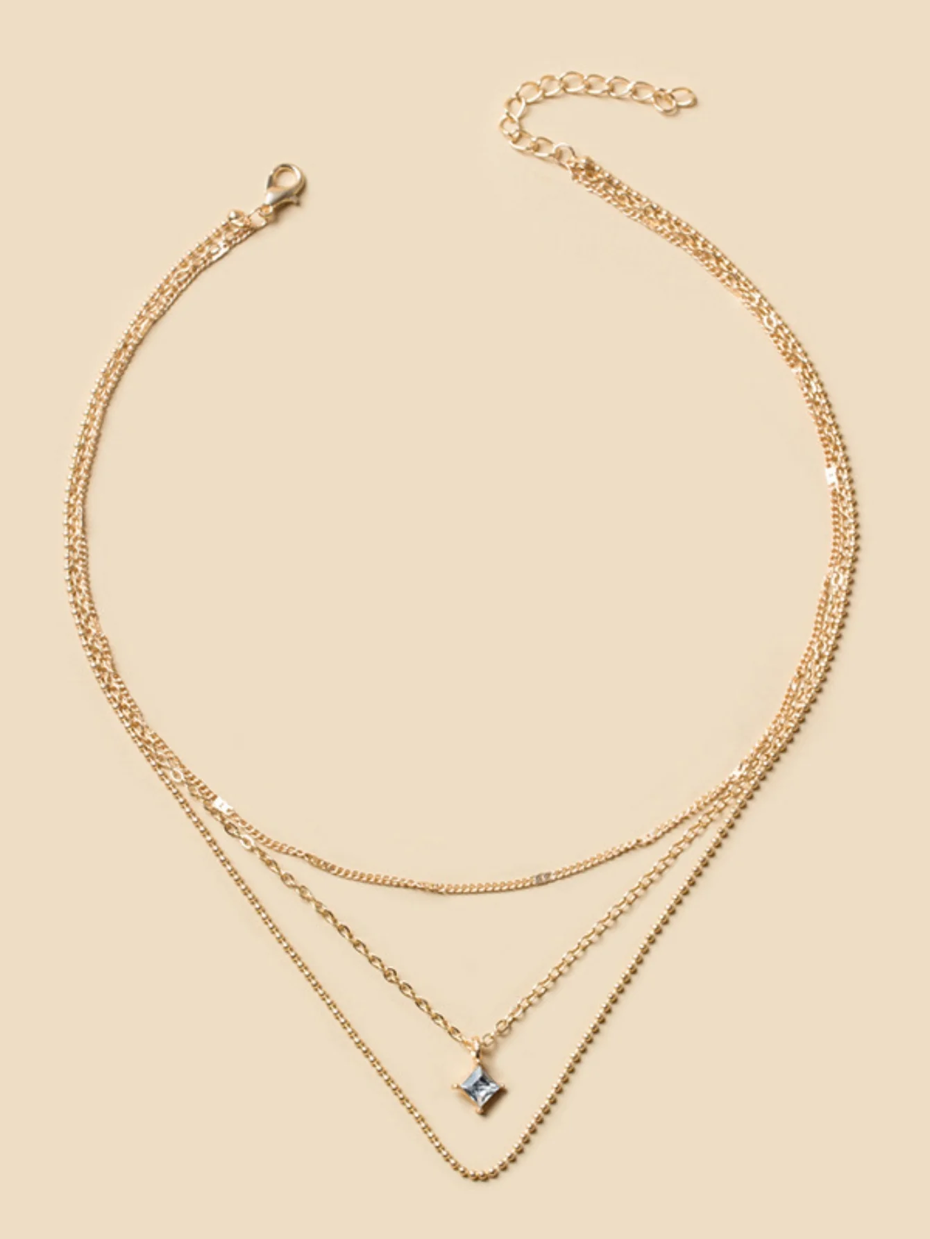 Square Diamond Multi-layer Necklace - Image 2