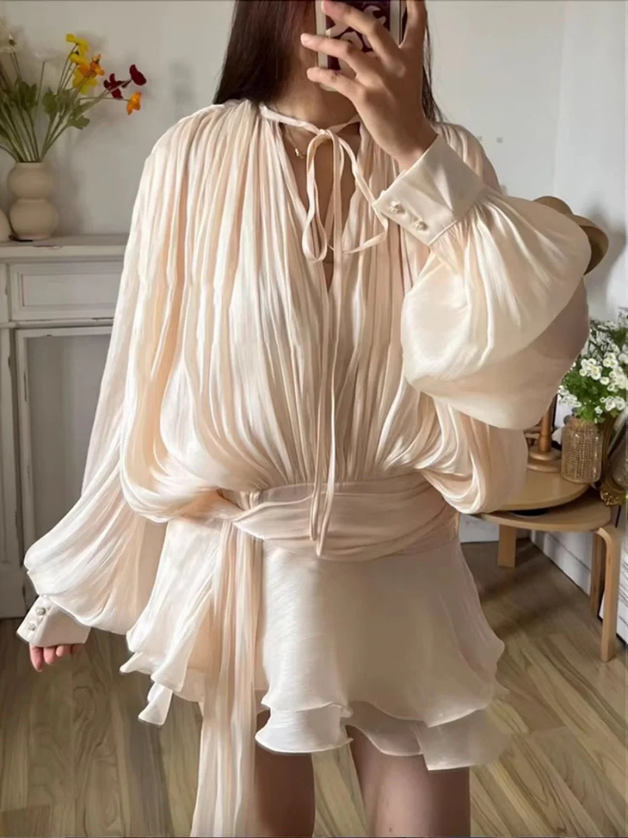 Two-piece Set Of Puff Sleeve Ruffle Skirt