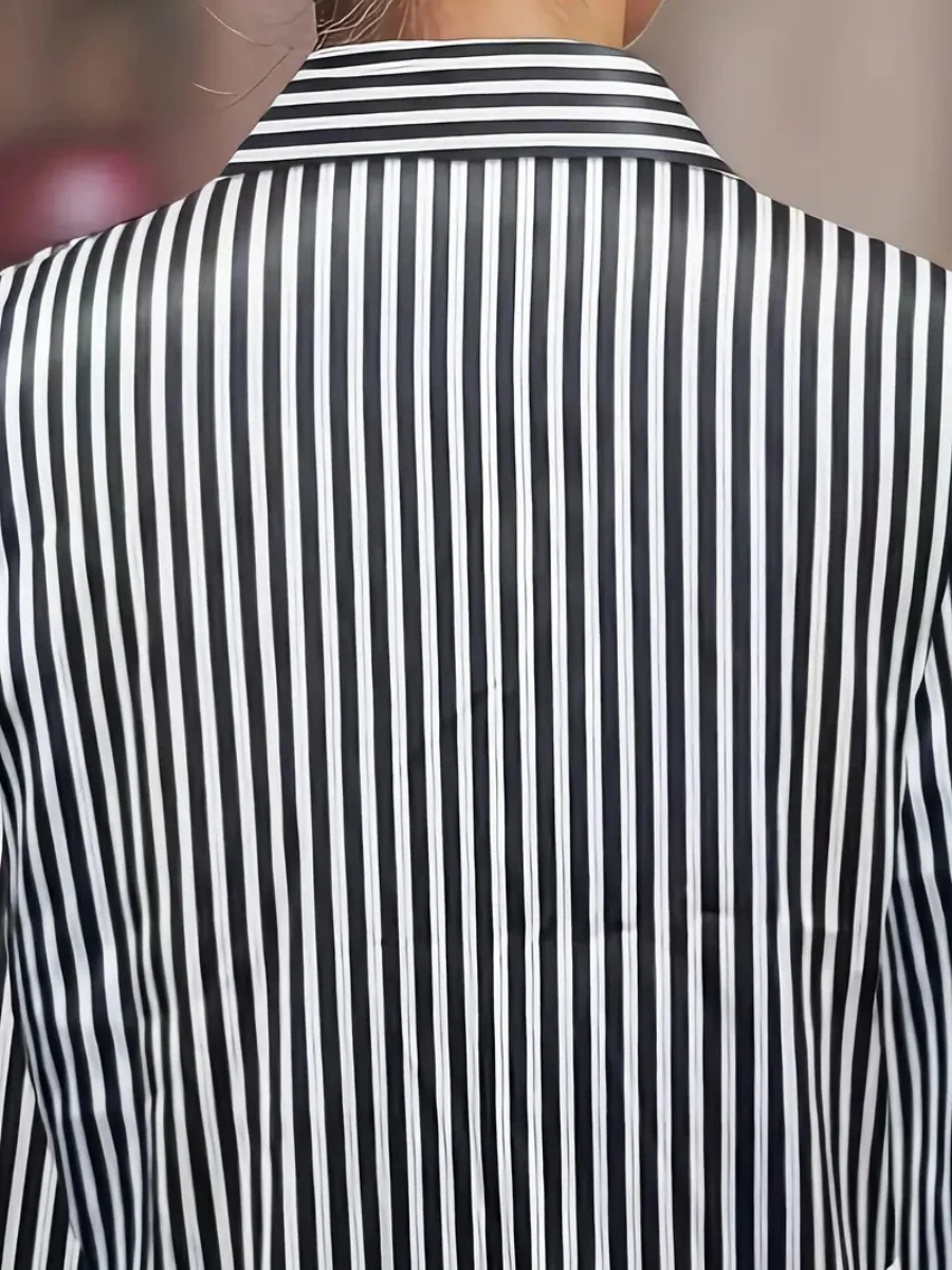 Stripes Single-breasted Slim-fit Satin Casual Shirts - Image 12