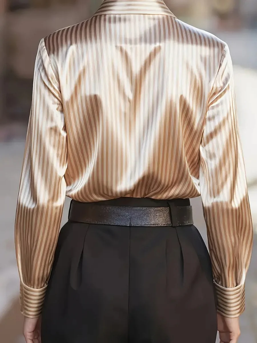 Stripes Single-breasted Slim-fit Satin Casual Shirts - Image 3
