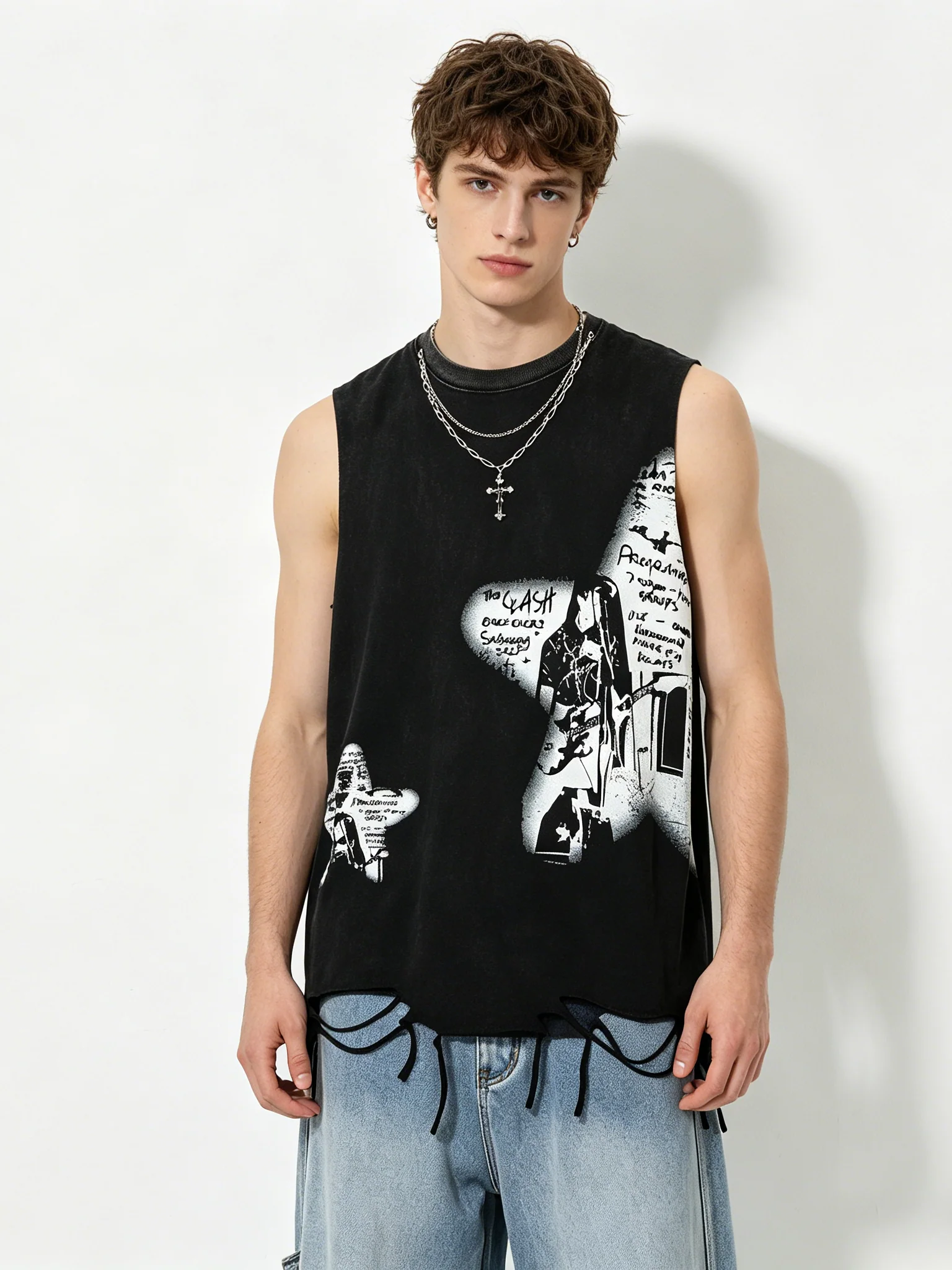 Letter Printed Loose-fit Ins Tank Tops