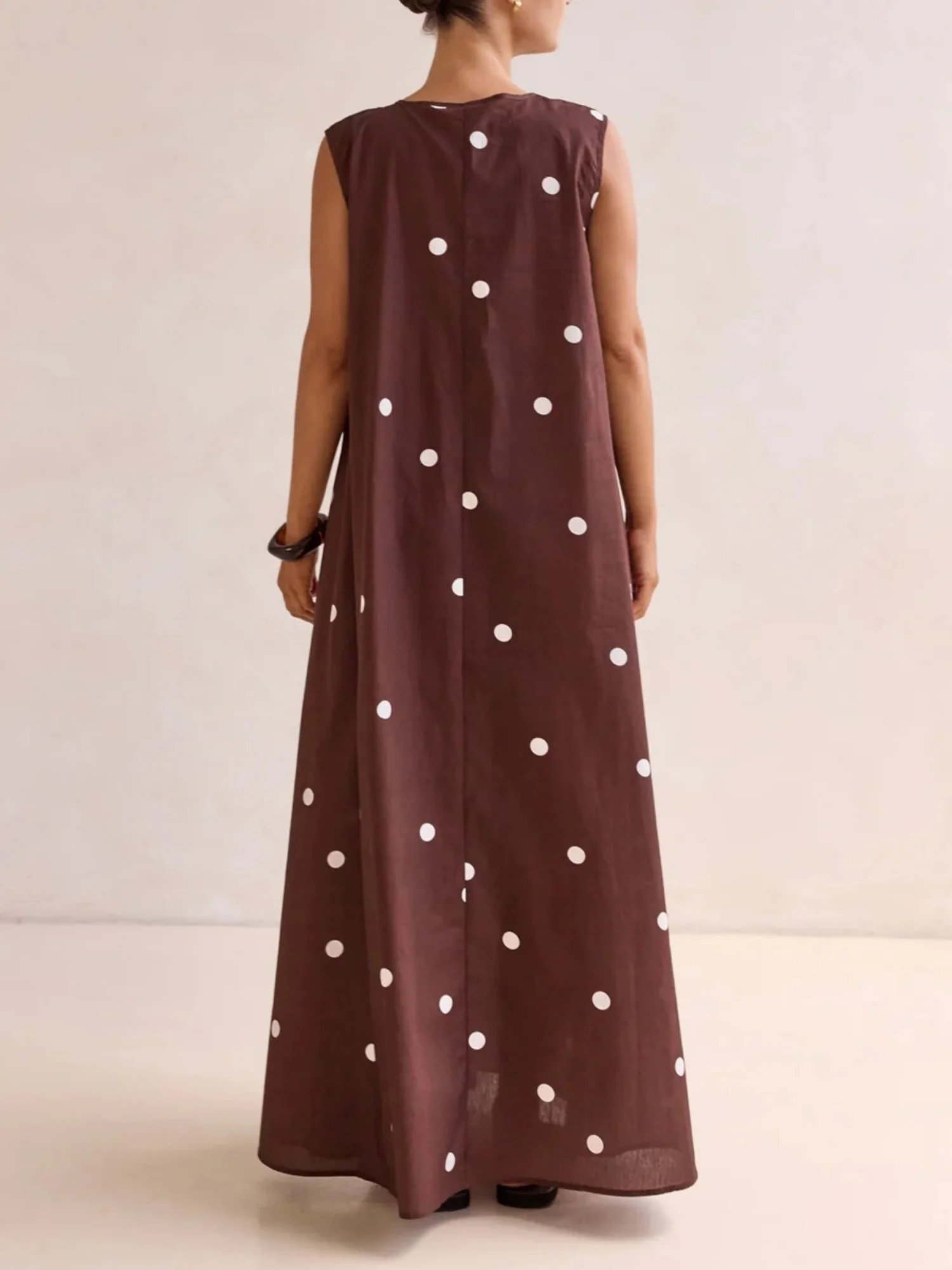 Polka Dots U-neck Sleeveless Large Skirt Maxi Dresses - Image 3