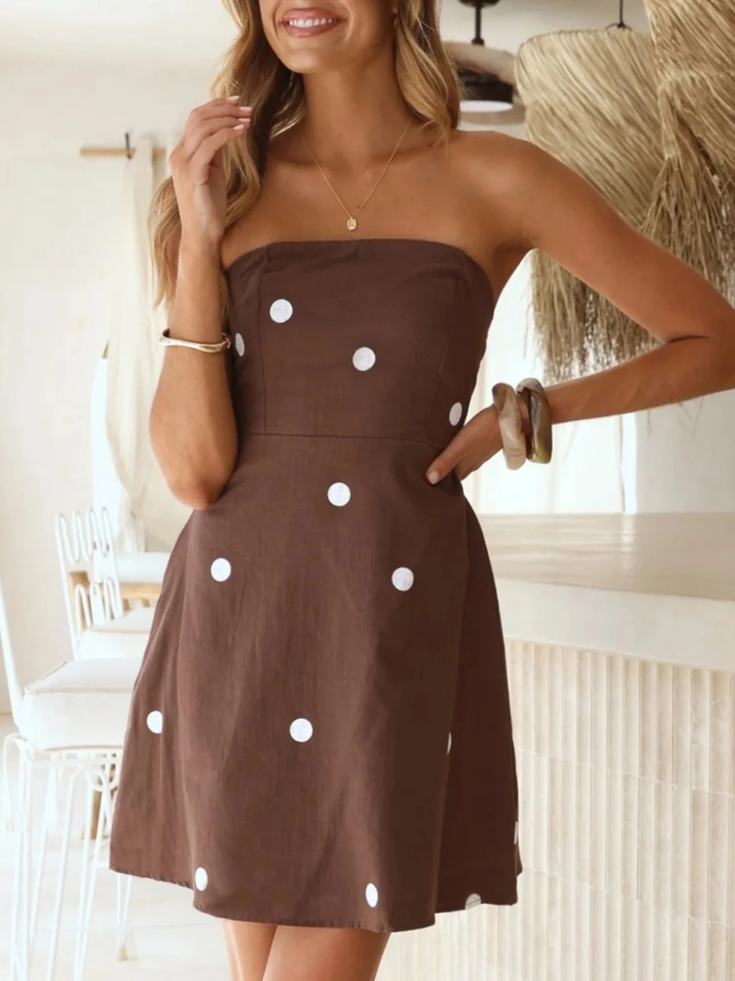 Polka Dots Strapless A-line Skirt Mini&Short Dresses - Image 3