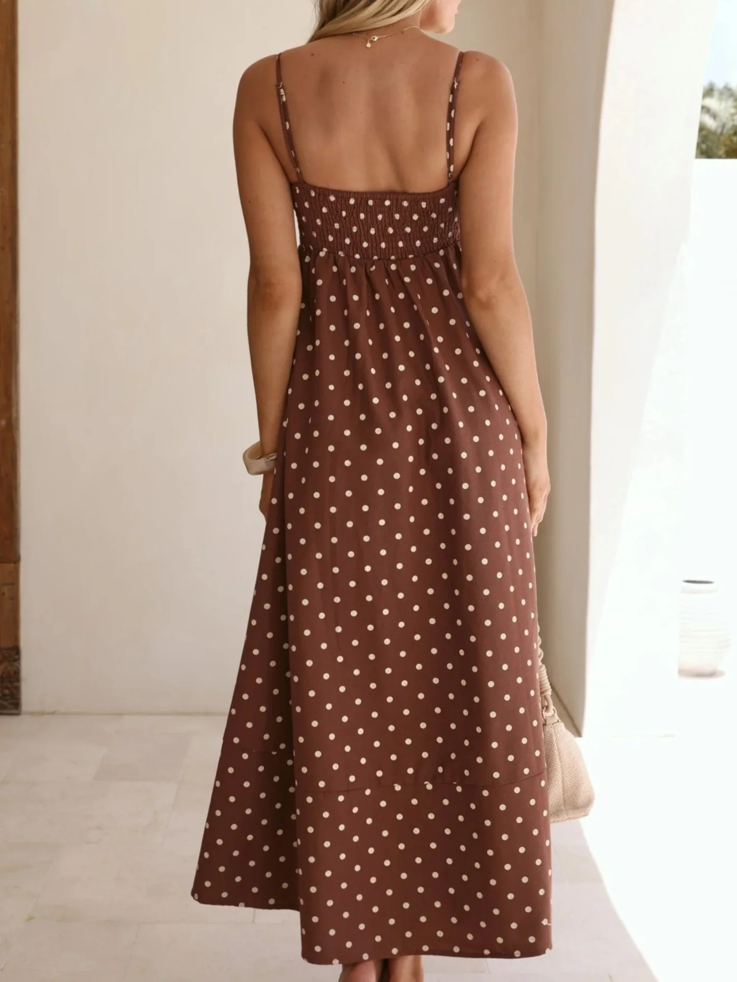 Polka Dots High-waisted Halter Top Large Skirt Maxi Dresses - Image 3