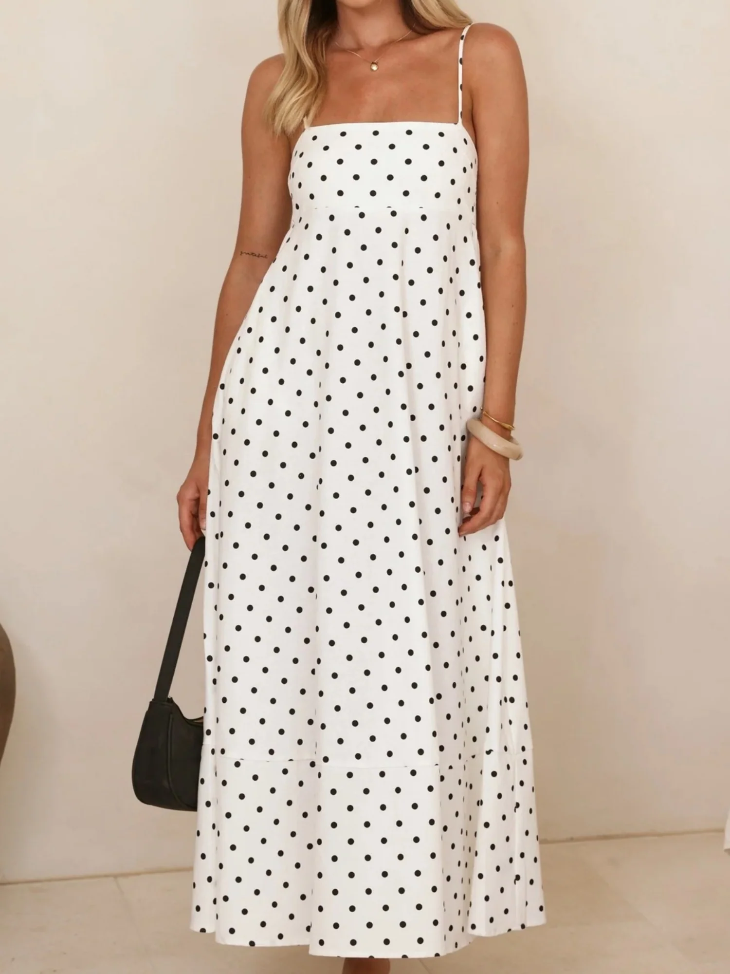 Polka Dots High-waisted Halter Top Large Skirt Maxi Dresses - Image 5