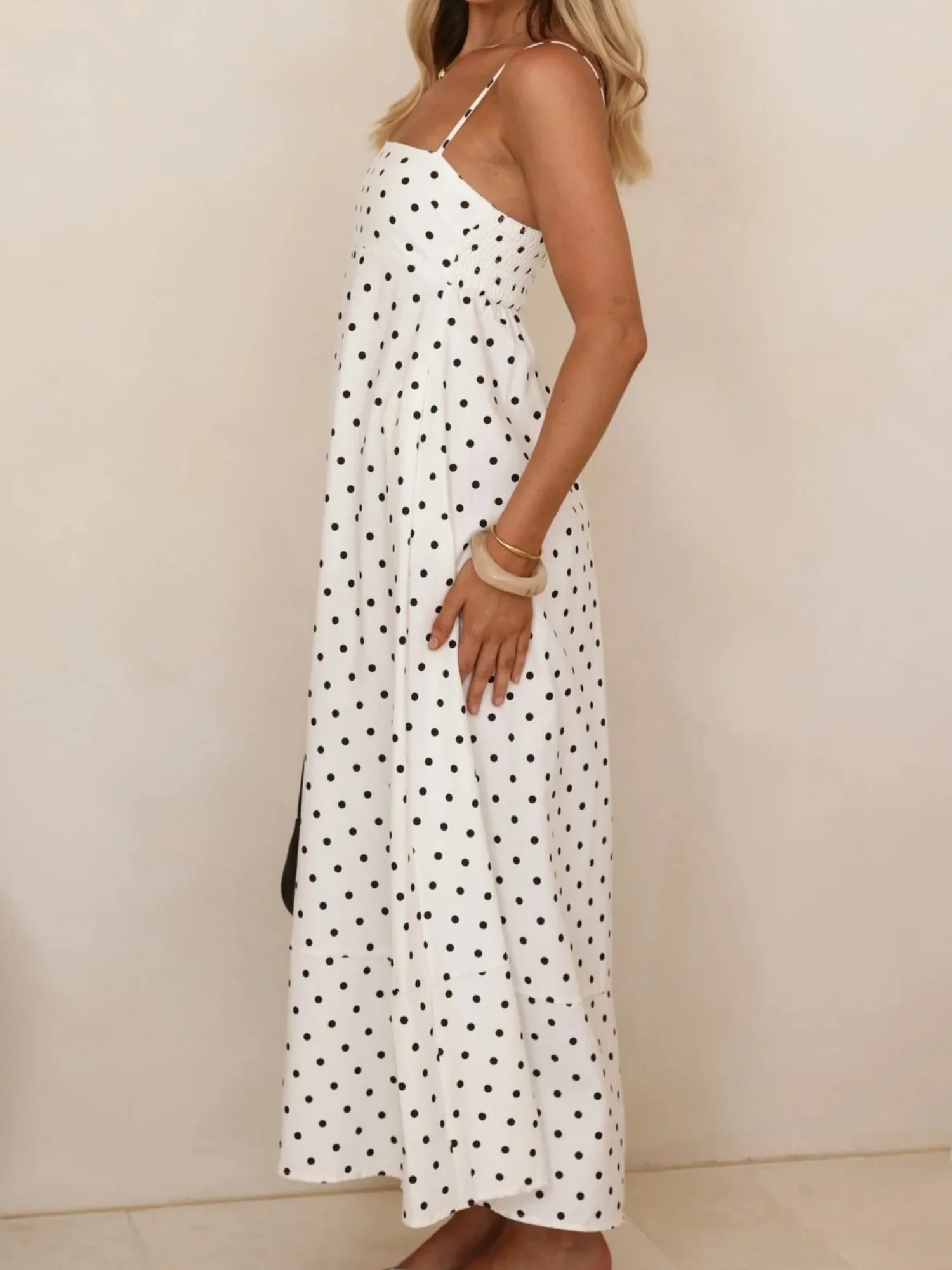 Polka Dots High-waisted Halter Top Large Skirt Maxi Dresses - Image 7
