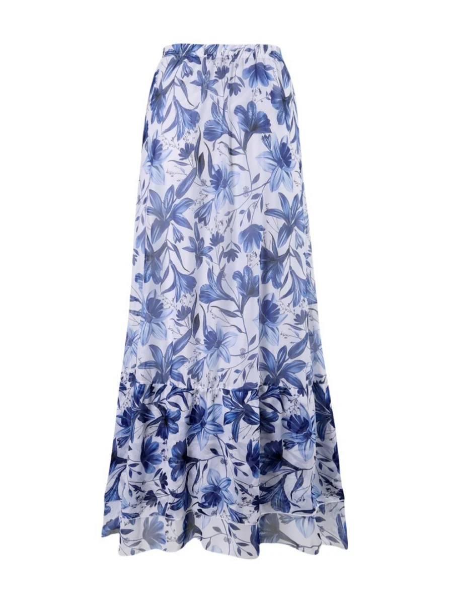Blue And White Porcelain Print One-piece Slimming And Figure-flattering Long Swimsuit And Sun Protection Dress Two-piece Set - Image 6
