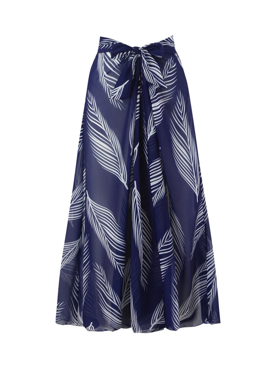 Feather Print Two-Piece Swimsuit With Sun Protection And Skirt (Three-Piece Set) - Image 11