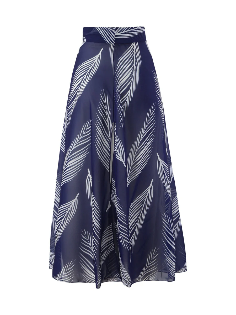 Feather Print Two-Piece Swimsuit With Sun Protection And Skirt (Three-Piece Set) - Image 12