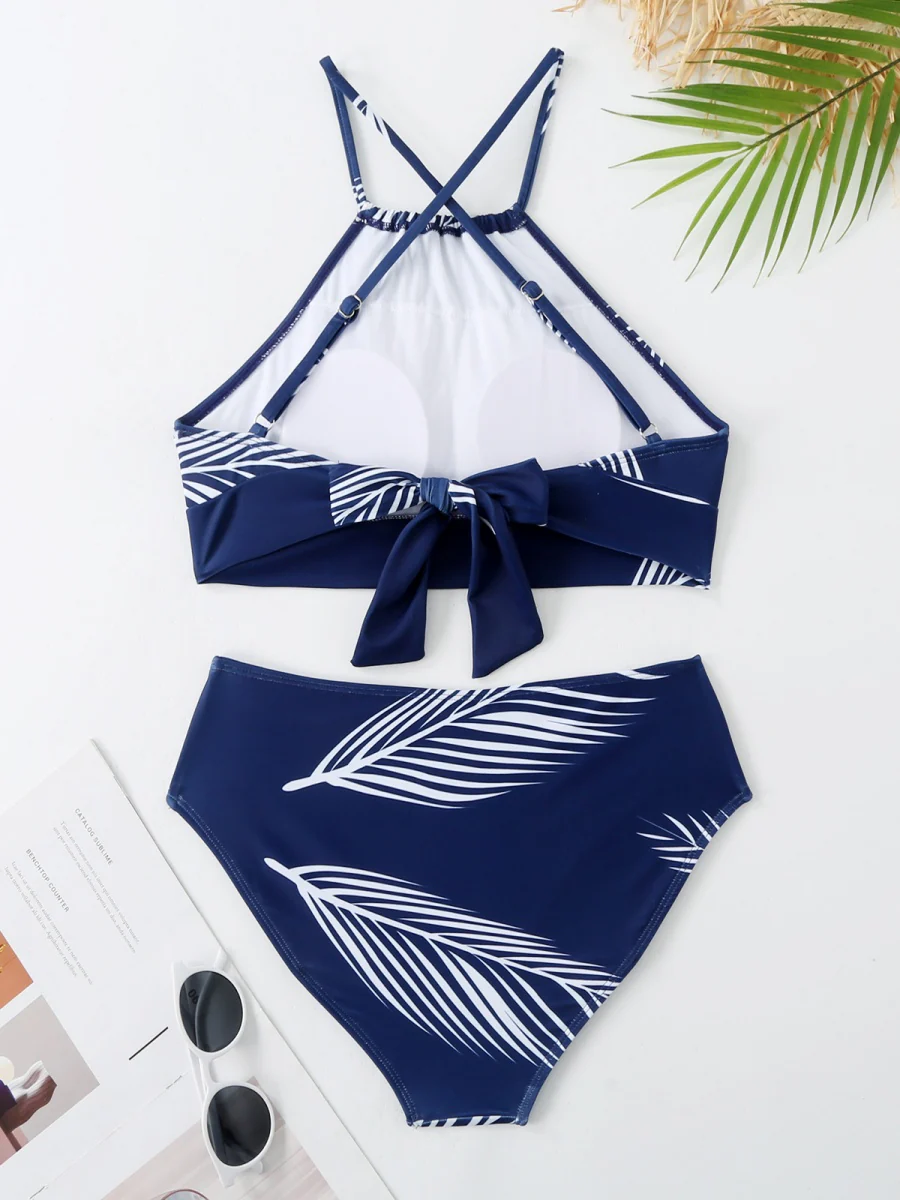 Feather Print Two-Piece Swimsuit With Sun Protection And Skirt (Three-Piece Set) - Image 14