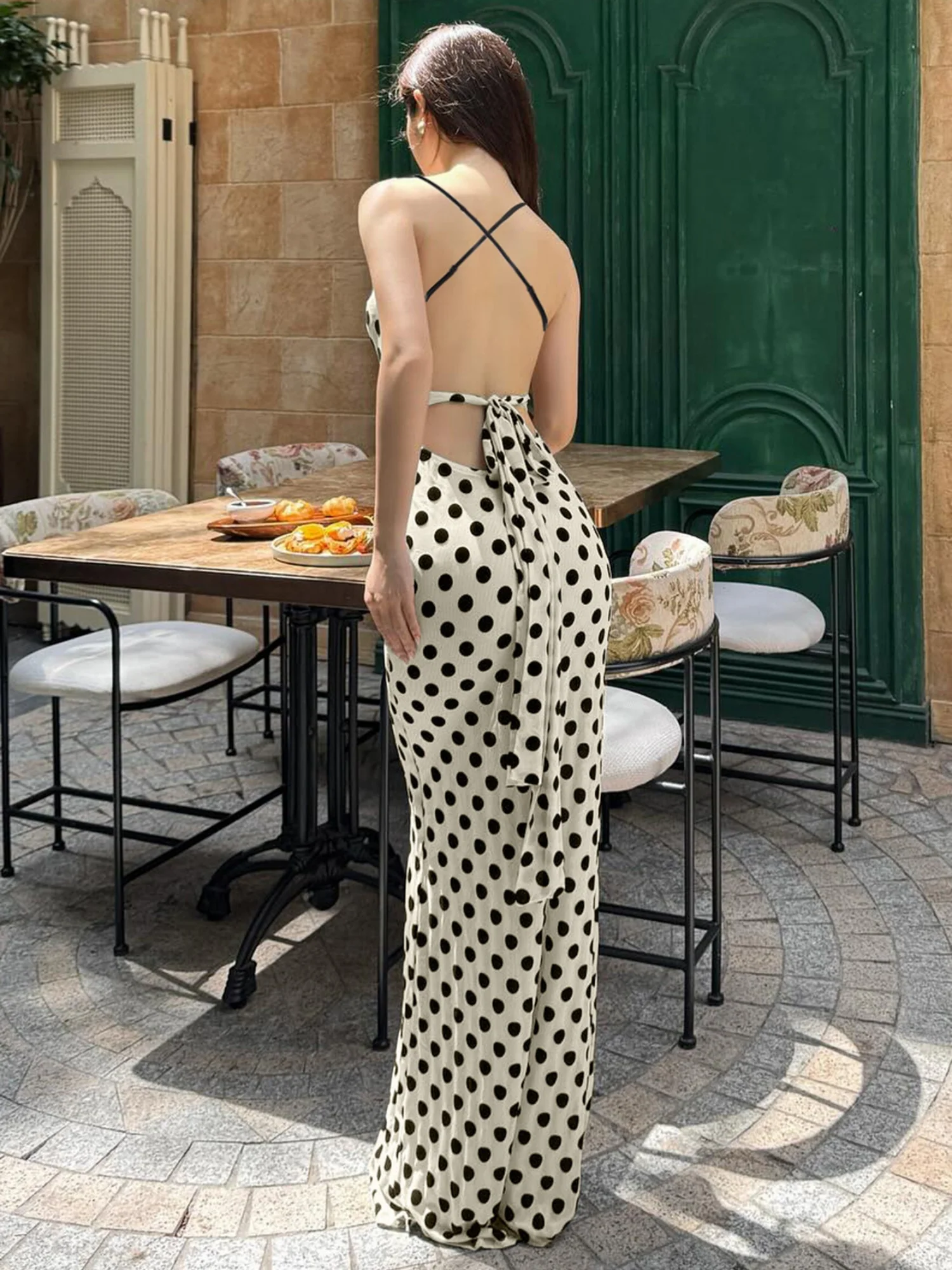 Polka Dots Sleeveless Slim-fit Maxi Dresses - Image 2
