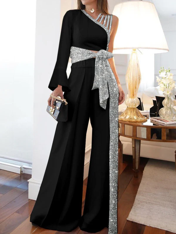 Off-shoulder Casual High-waisted Plus Size Wide-leg 2-piece Set - Image 2