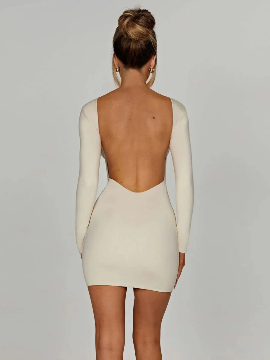Solid Color Long-sleeved Slim-fit Top With Exposed Hips Mini&Short Dresses - Image 2
