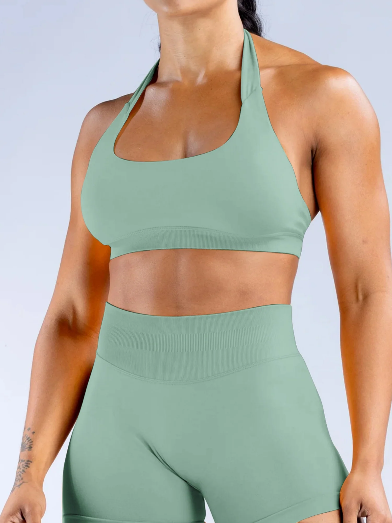 Seamless With Breast Pads Pleated Exercise Yoga Halter Bra Vest - Image 33