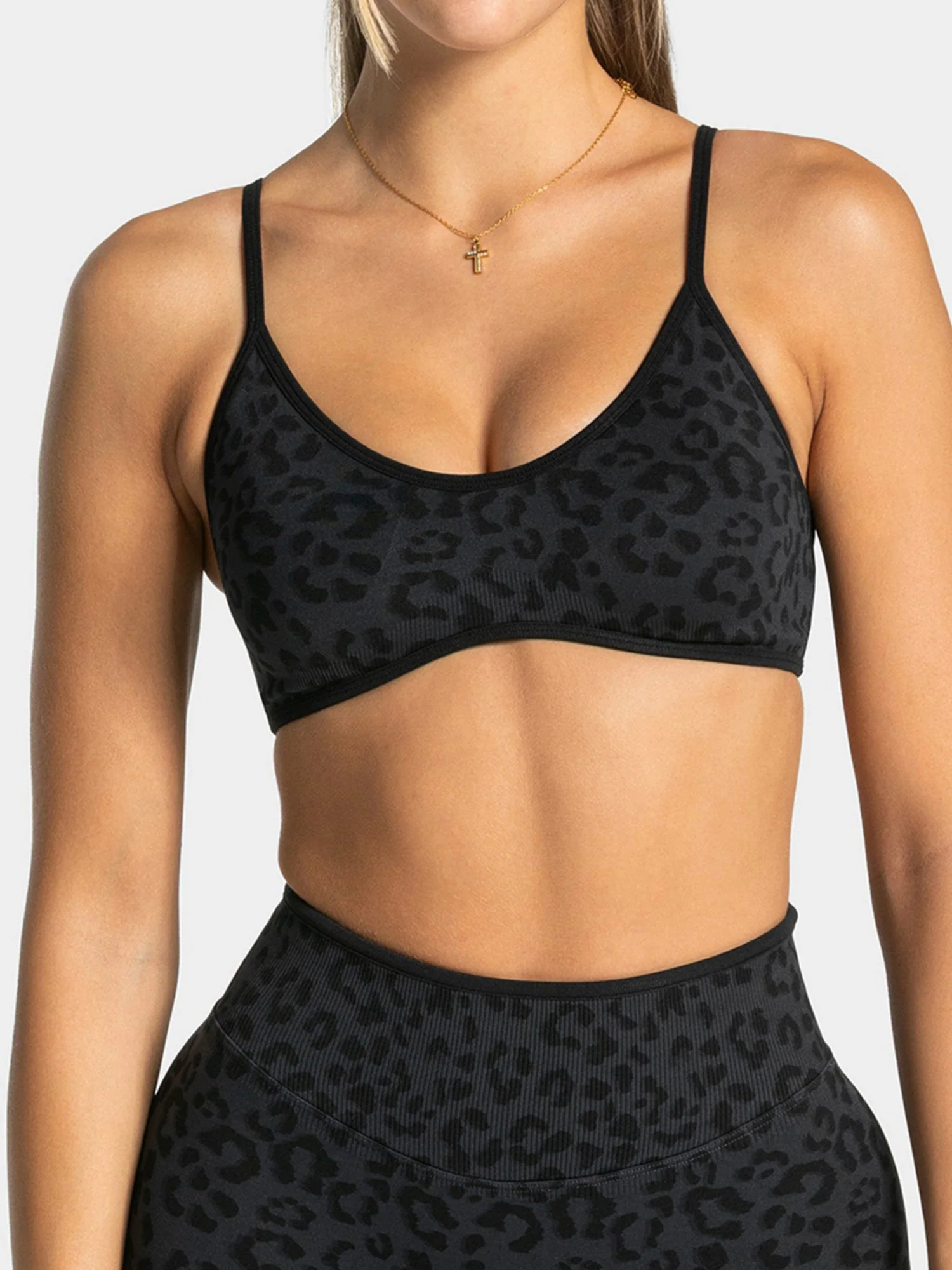 Leopard Print Contrasting Edging Yoga Bra Shockproof Slings Sports Vest - Image 6