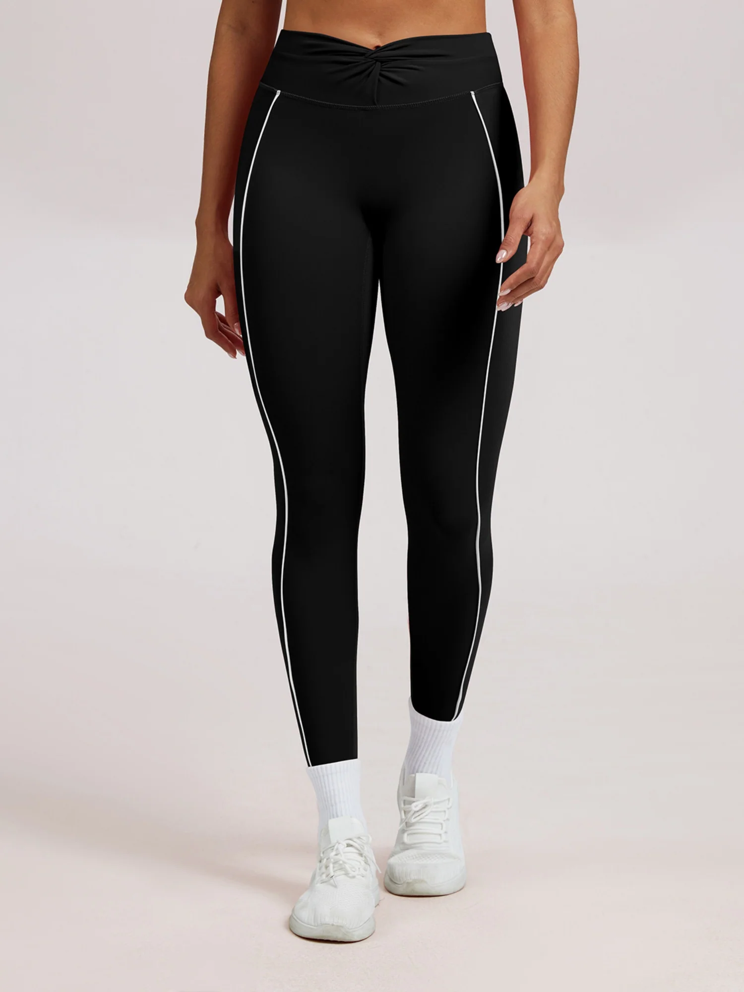 Color-blocked Twisted High-waisted Yoga Fitness Exercise Pants - Image 5