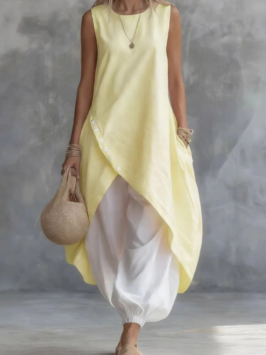 Sleeveless Loose-fitting 2-piece Set With Pockets - Image 2